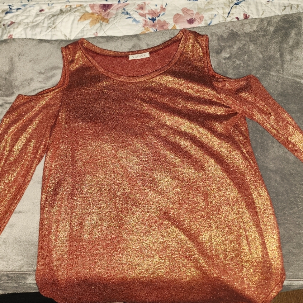 Shimmering Cold Shoulder Top
